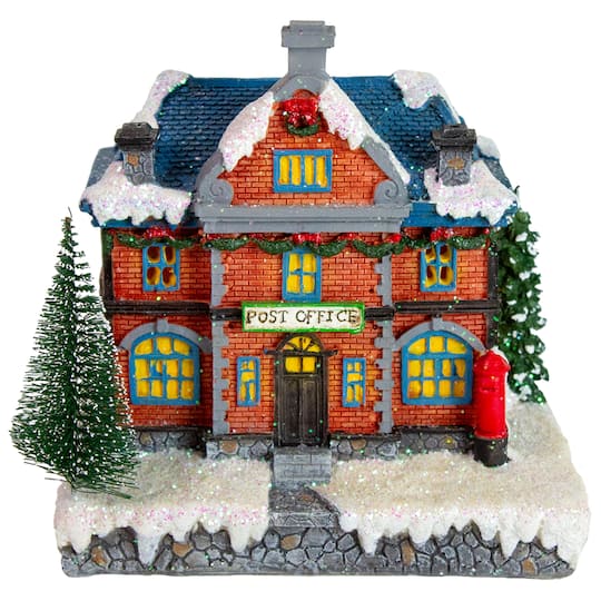 7&#x22; Red LED Lighted Post Office Christmas Village Decoration